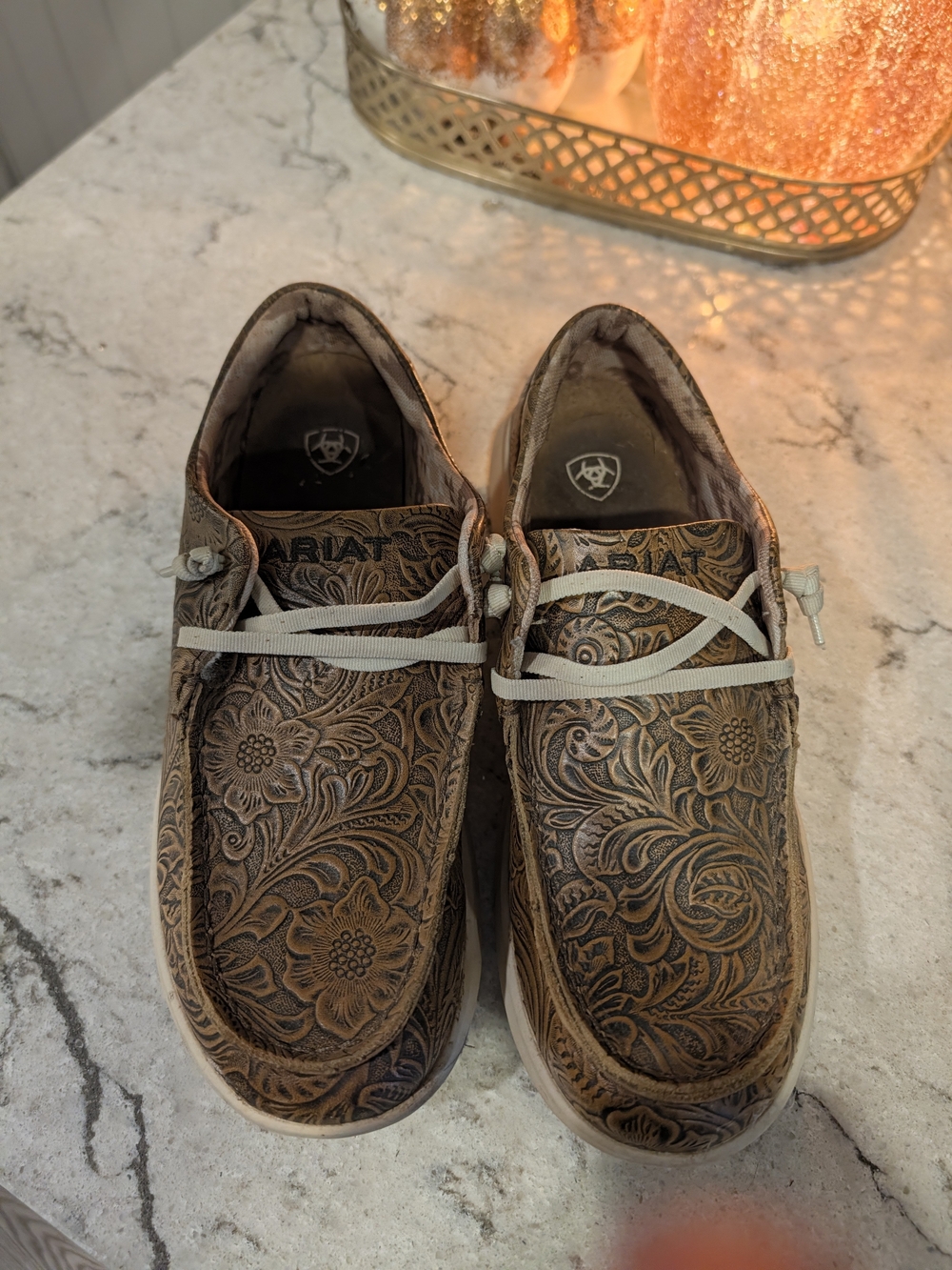 Ariat Brown Floral Tooled Slip-On Loafers
